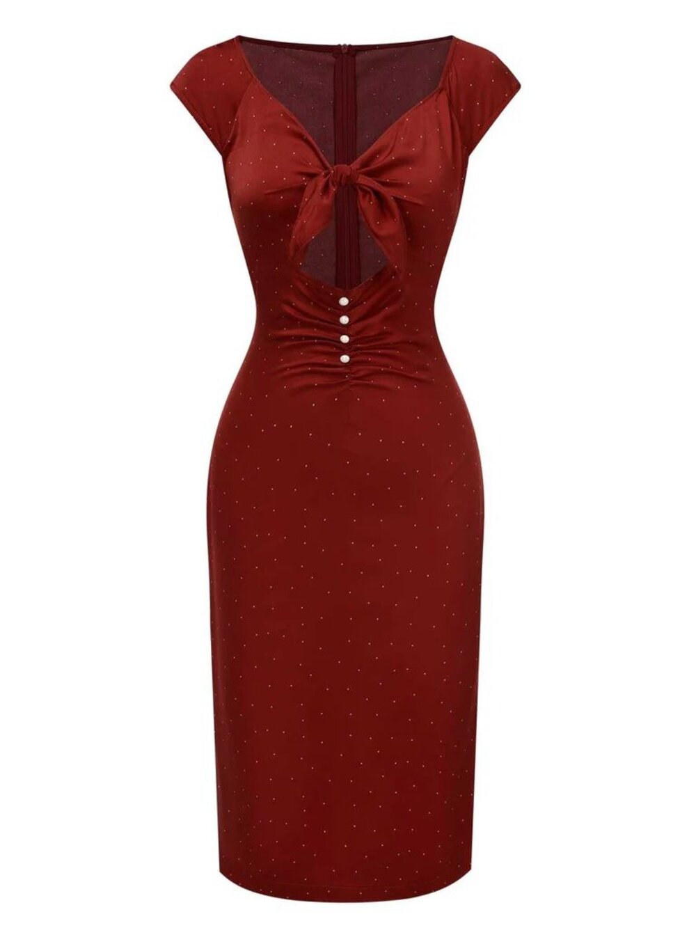 Retro Stage Hollow Out Button Red Satin Mini Polka Dot Dress